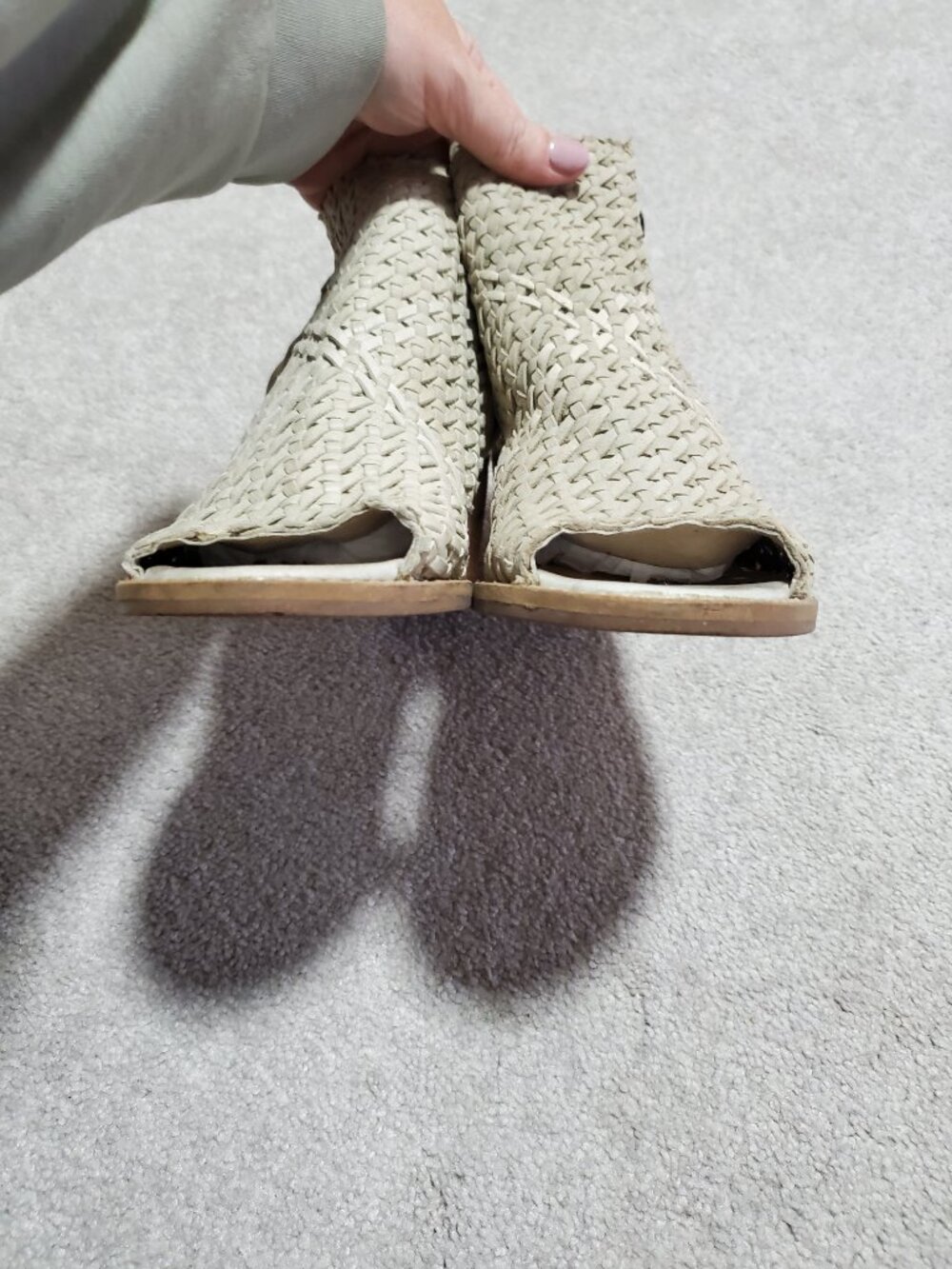 SAM EDELMAN Cooper Woven Leather Sandals Shoeties Cream Sz 8 Peep Toe Heel - Picture 5 of 13